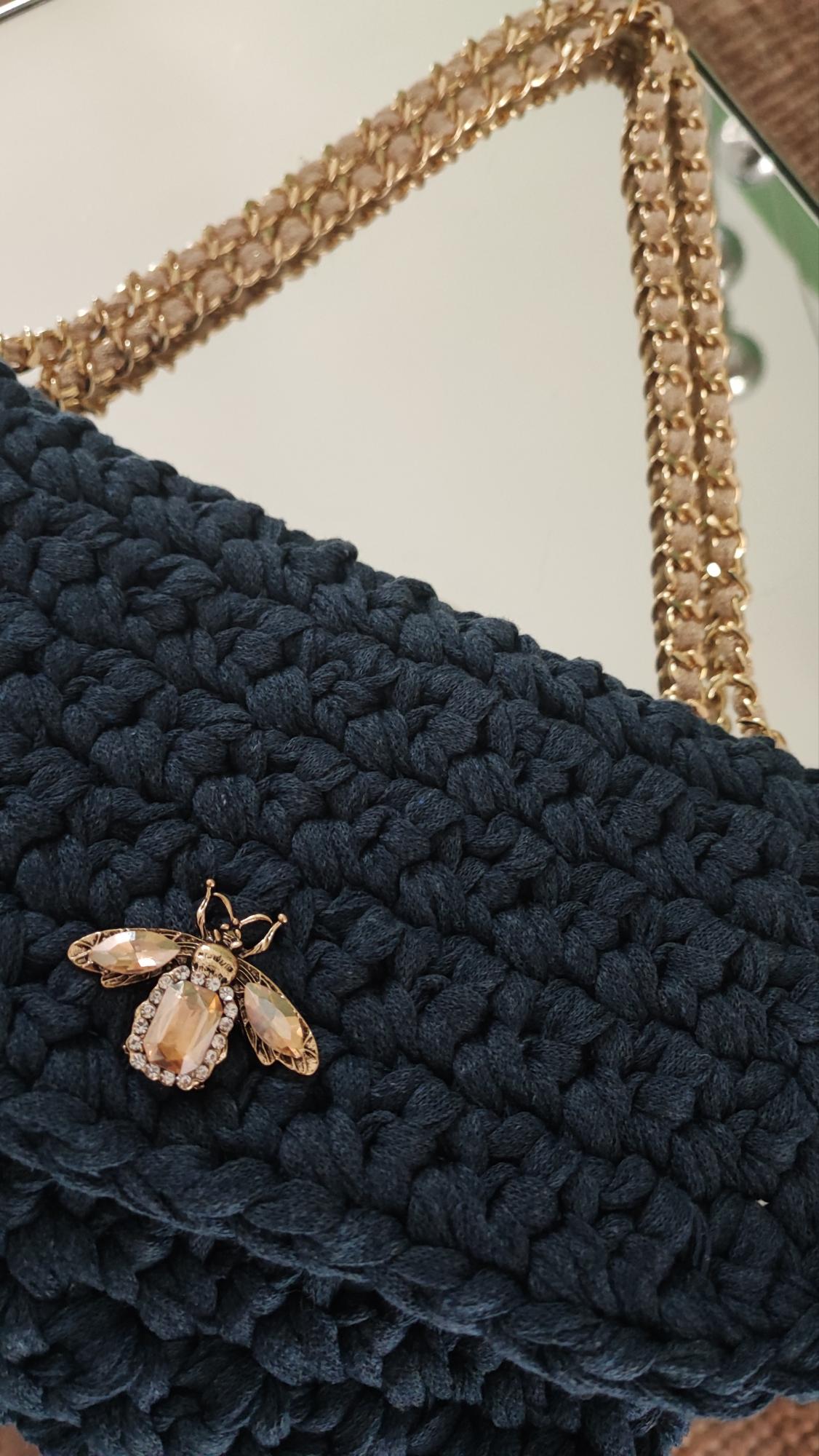 SAC BLEU JEAN FONCÉ/ANSE DORÉE