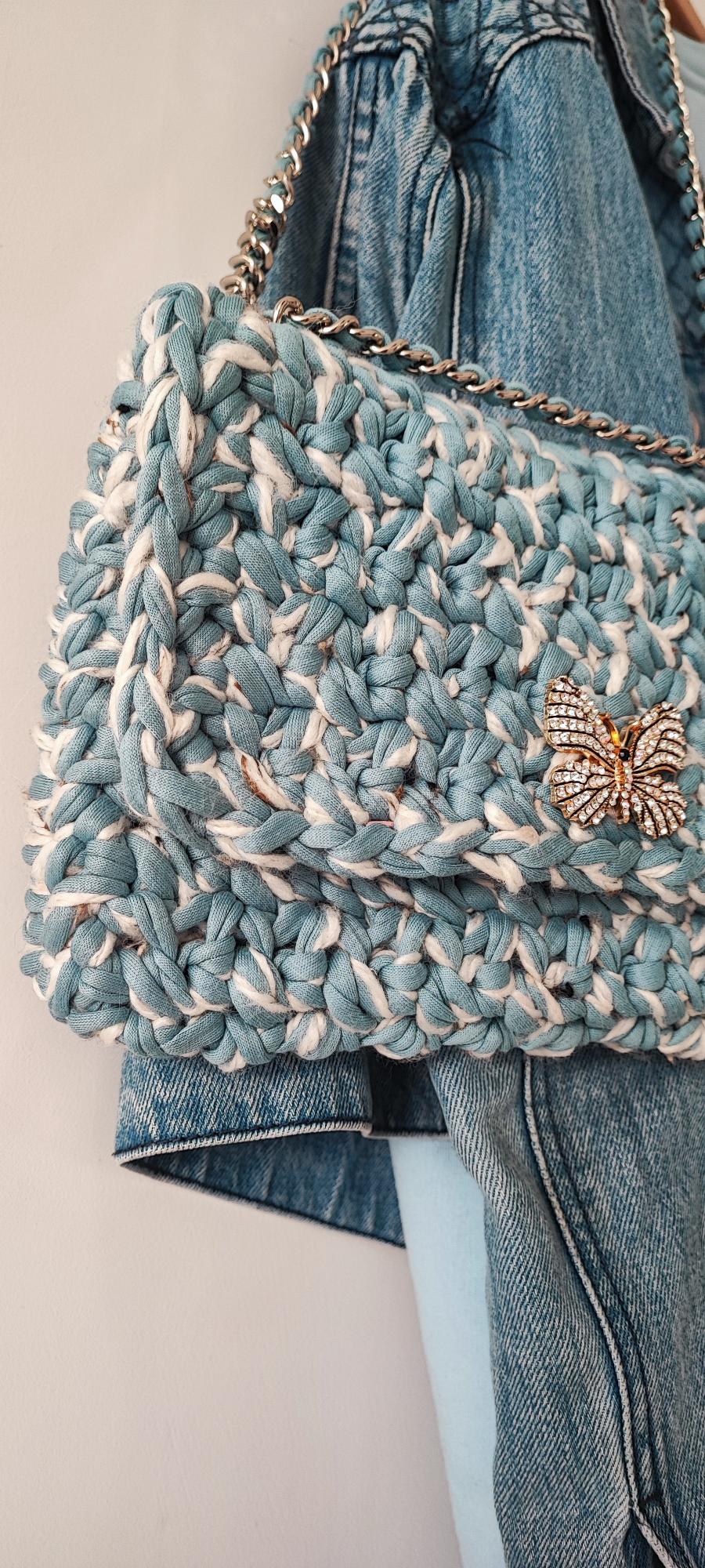 SAC BLEU CLAIR/TWEED BLANC