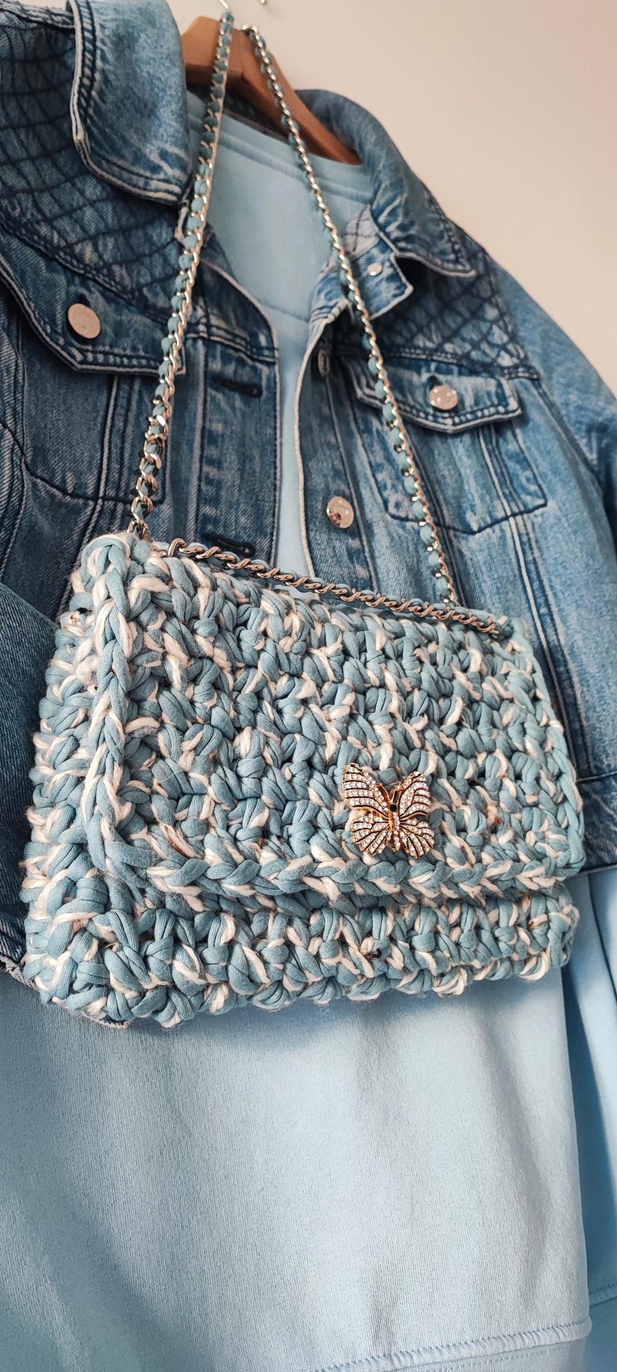 SAC BLEU CLAIR/TWEED BLANC
