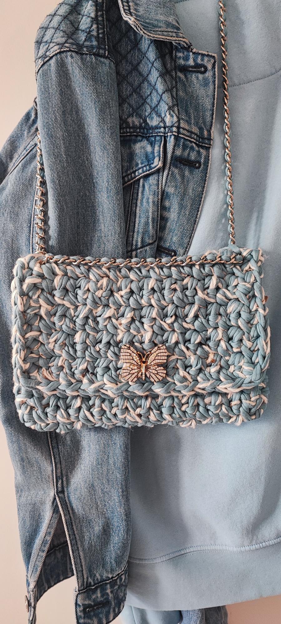 SAC BLEU CLAIR/TWEED BLANC
