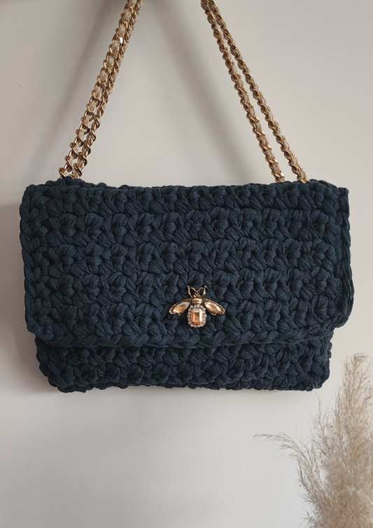 SAC BLEU JEAN FONCÉ/ANSE DORÉE